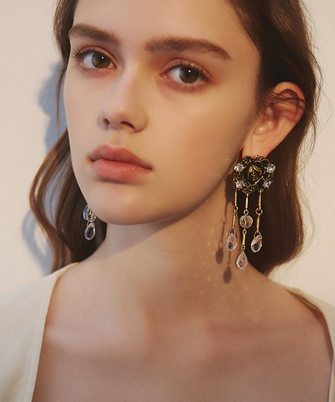 Gold Copper Overgild Crystal Tassel Drop Earrings
