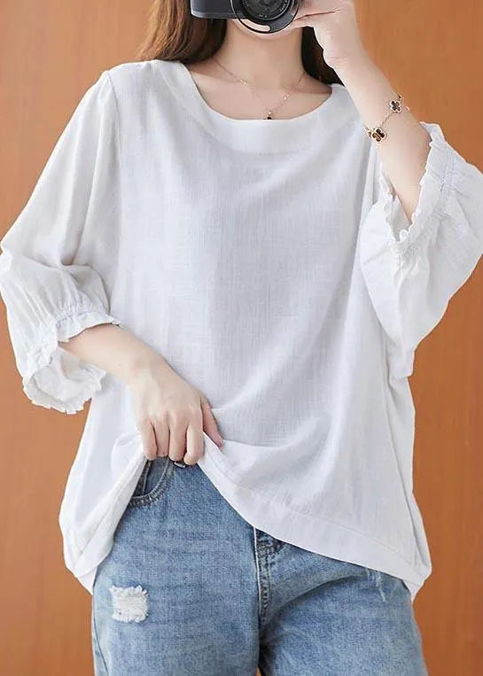 Simple White O-neck Cotton Top Summer