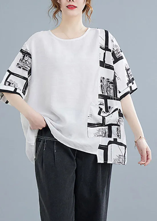 French White O-neck Cotton Beach Tanks Short Sleeve