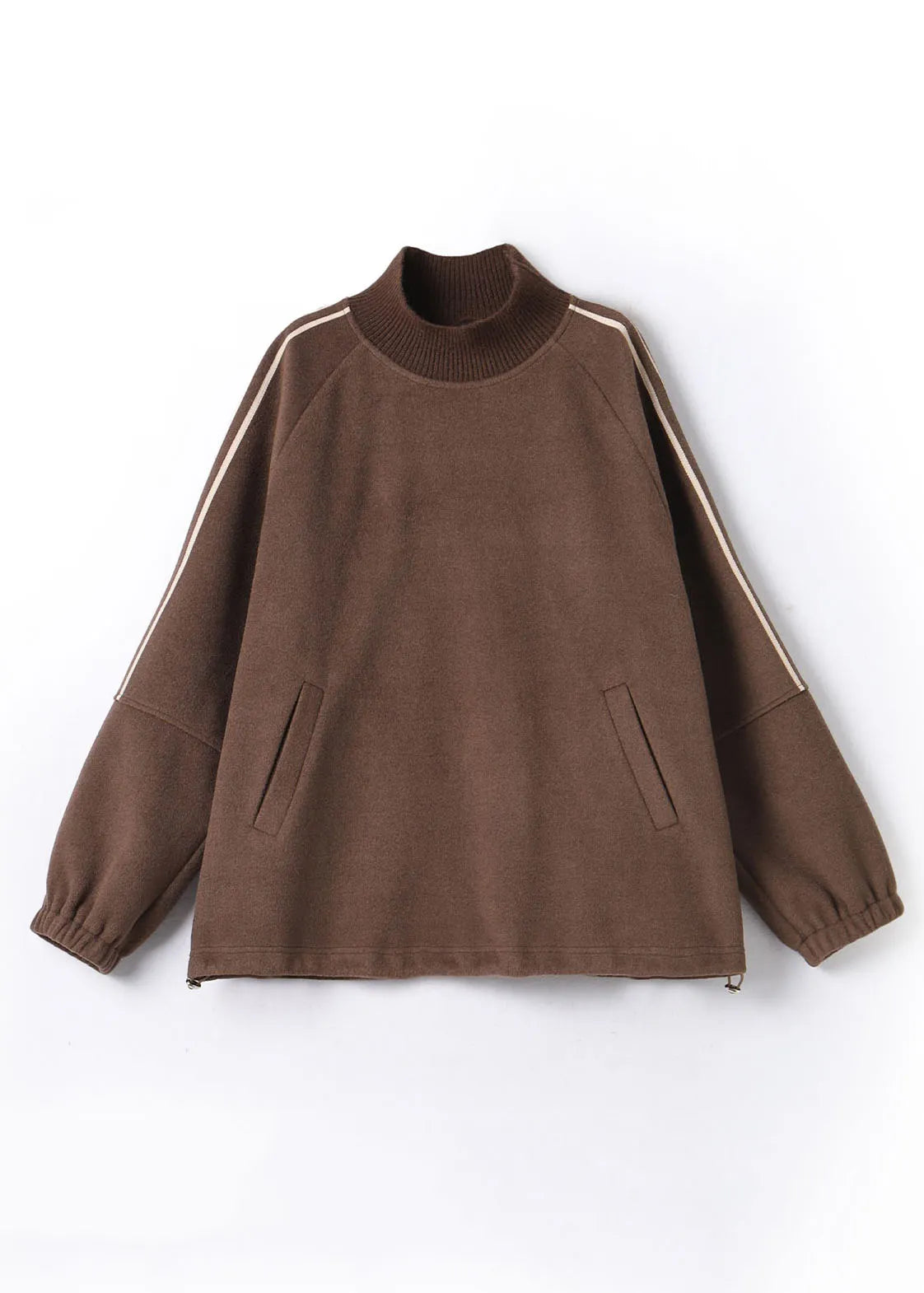 Khaki Striped Patchwork Drawstring Thick Pullover Fall