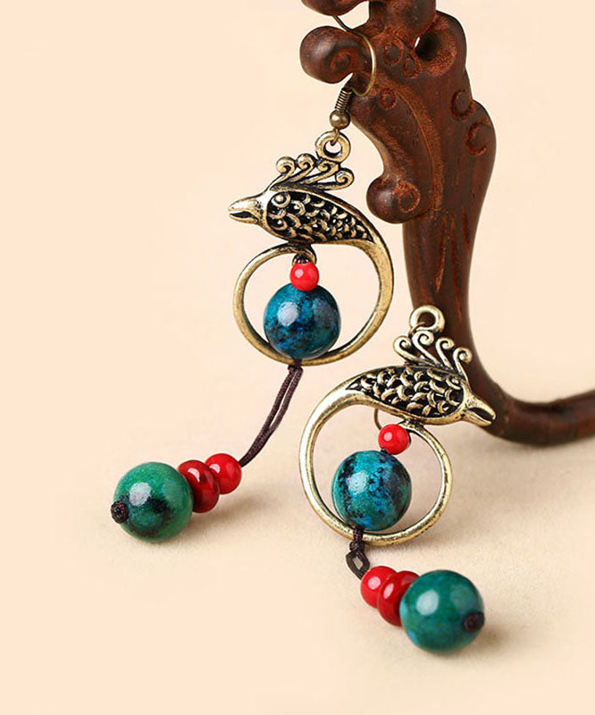 Turquoise Handmade Tassel Metal Drop Earrings