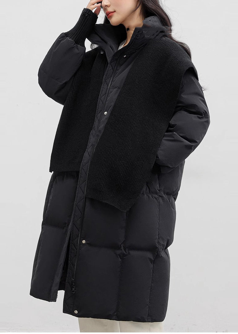 Black Stand Collar With Scarf Duck Down Puffers Jackets Winter