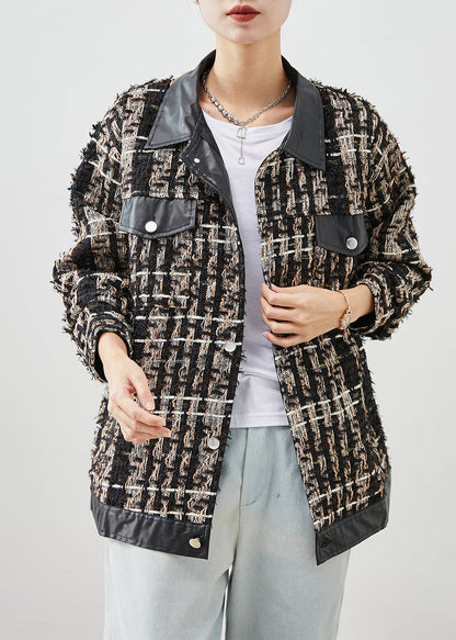 Black Peter Pan Collar Patchwork Cotton Coat Outwear Fall