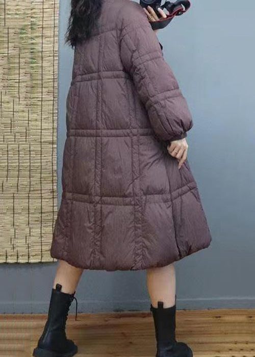 Red Button Patchwork Duck Down Long Coat Winter