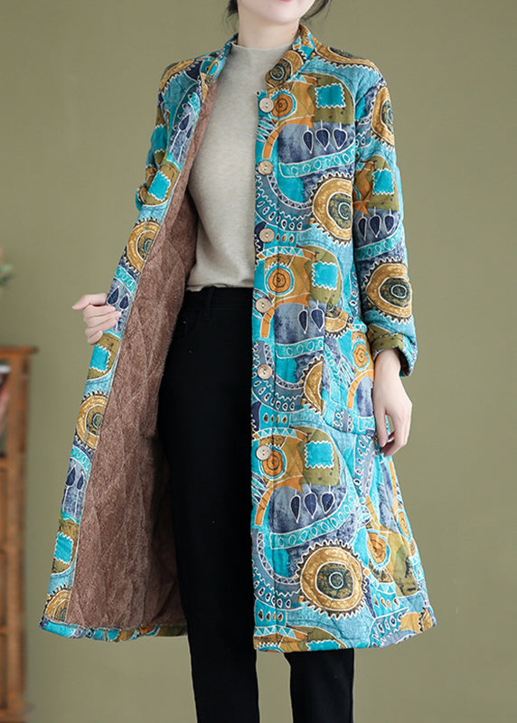 Blue Print Fine Cotton Filled Warm Fleece Witner Coat
