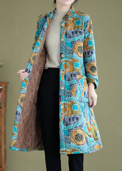 Blue Print Fine Cotton Filled Warm Fleece Witner Coat