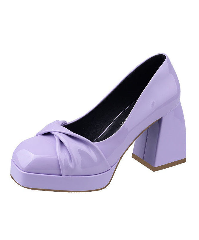 Purple Cowhide Leather Splicing Chunky High Heels