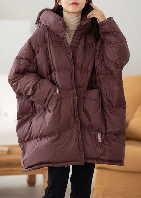 Chocolate Hooded Oversized Drawstring Thick Canada Goose Jacket Batwing Sleeve Winter
