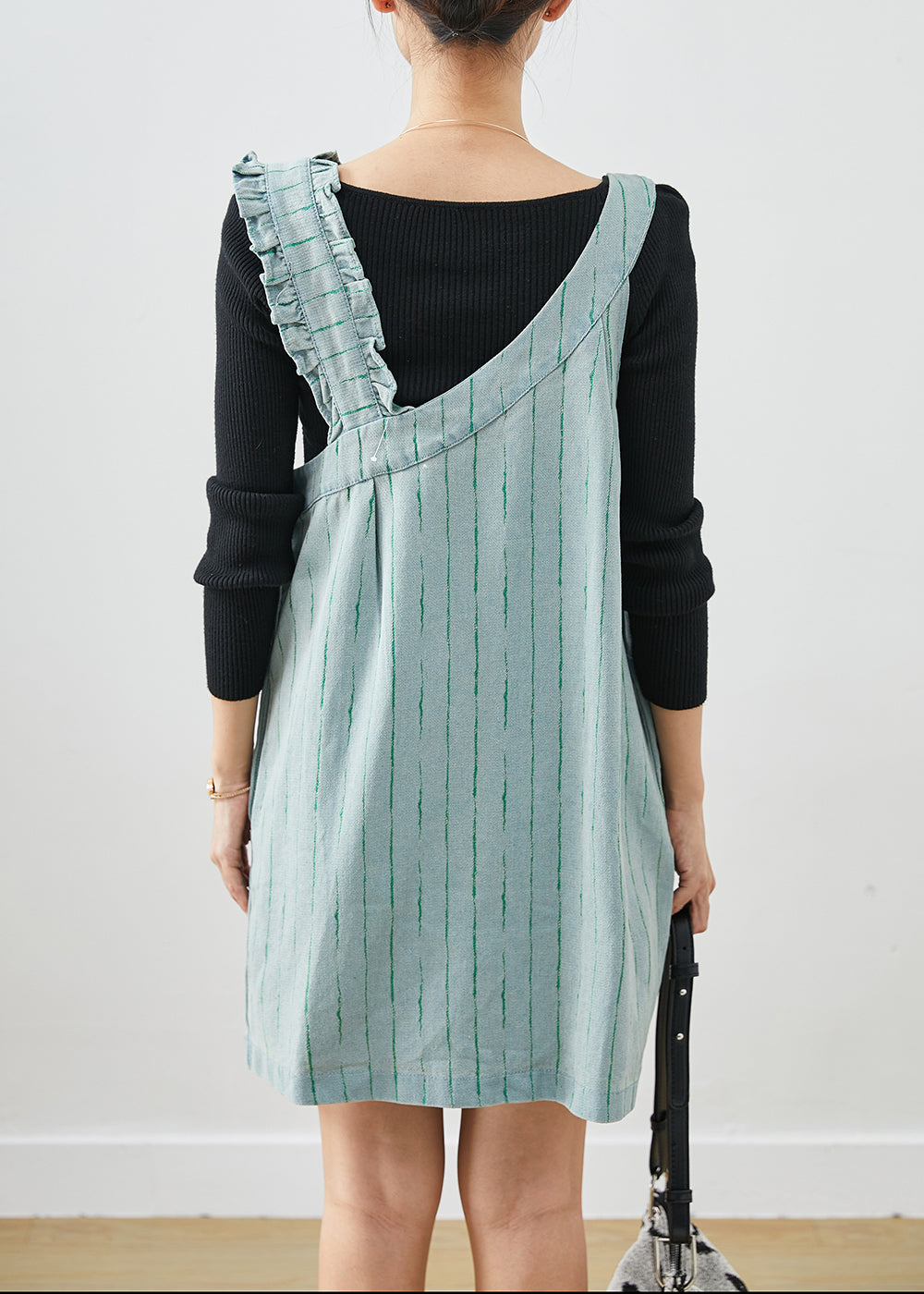 Blue Asymmetrical Cotton Strap Mid Dress Fall