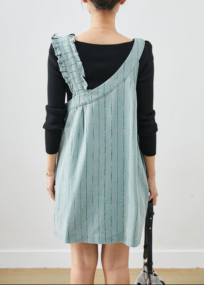 Blue Asymmetrical Cotton Strap Mid Dress Fall