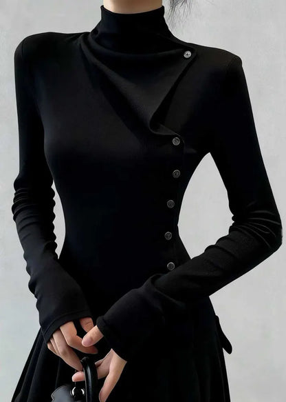 Slim Fit Coffee Turtleneck Button Cotton T Shirt Winter