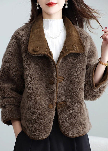 Brown Wear on Both Sides Leather and Fur Coat Winter