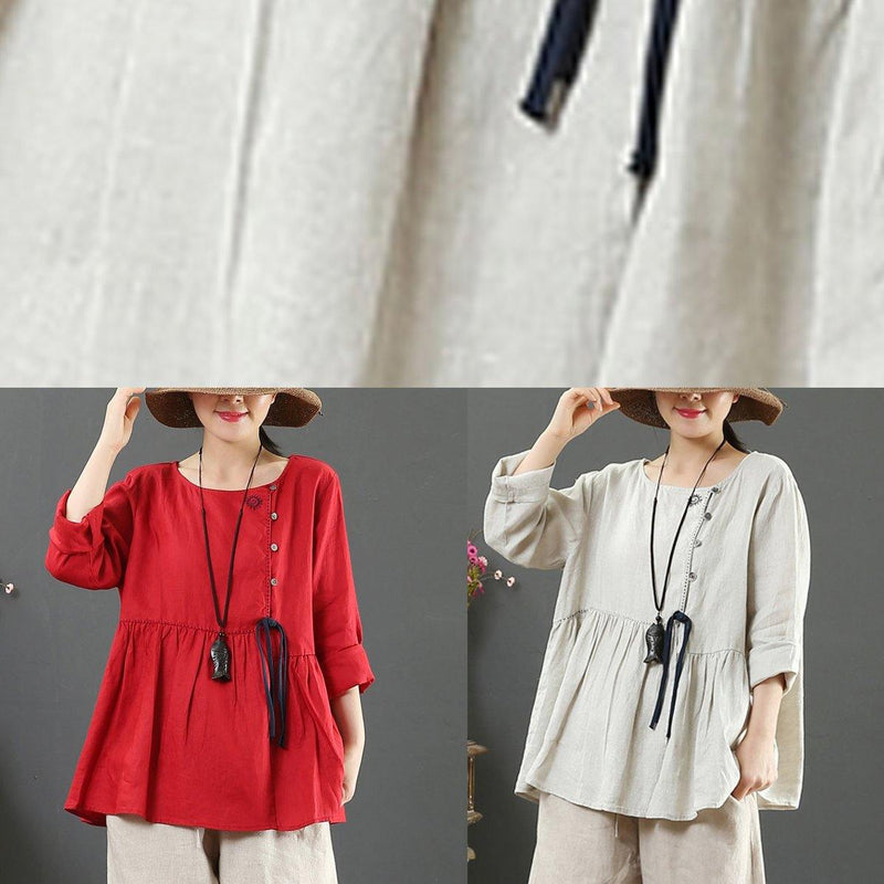 Italian Beige Blouses for O Neck Cinched Tunic Spring Blouse