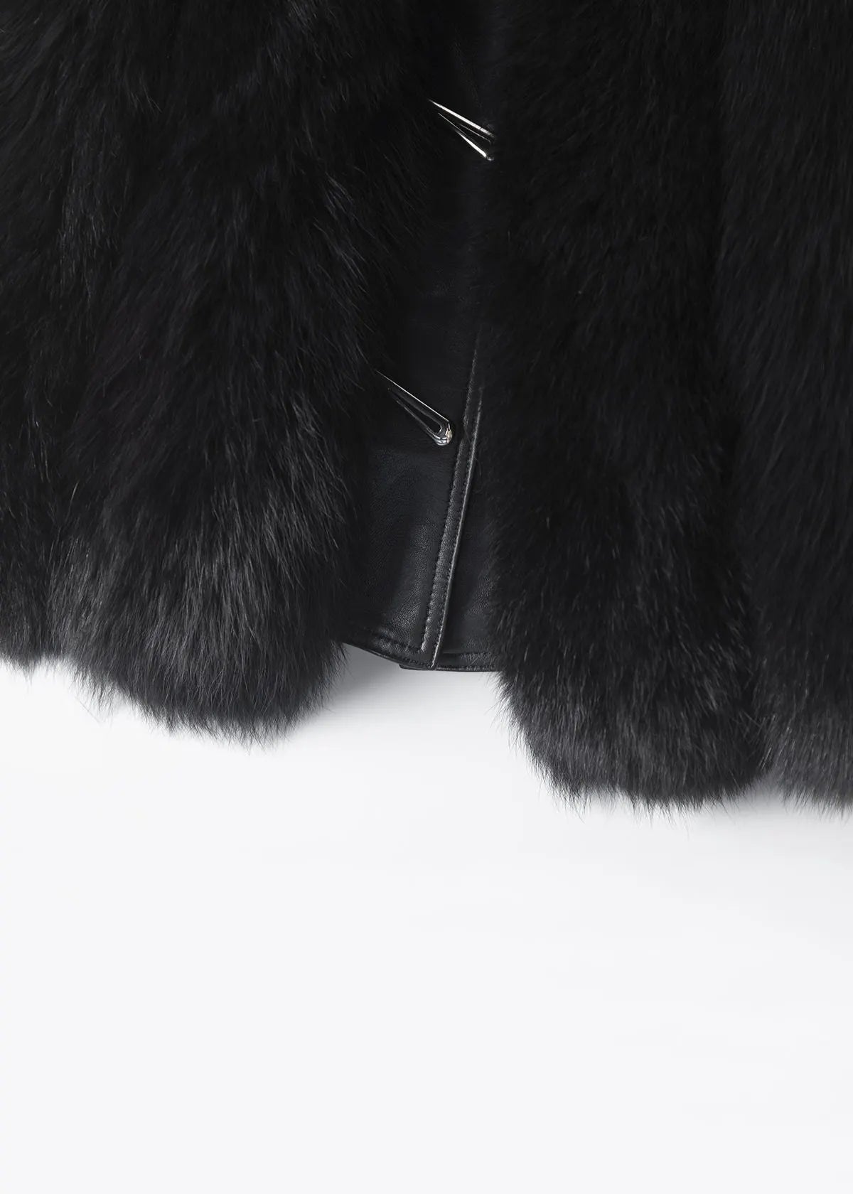 New Black Fox Collar Button Patchwork Leather and Fur Waistcoat Sleeveless