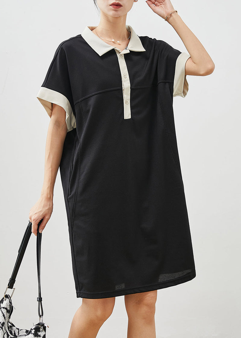 Stylish Black Oversized Pockets Cotton Pullover Dress Summer