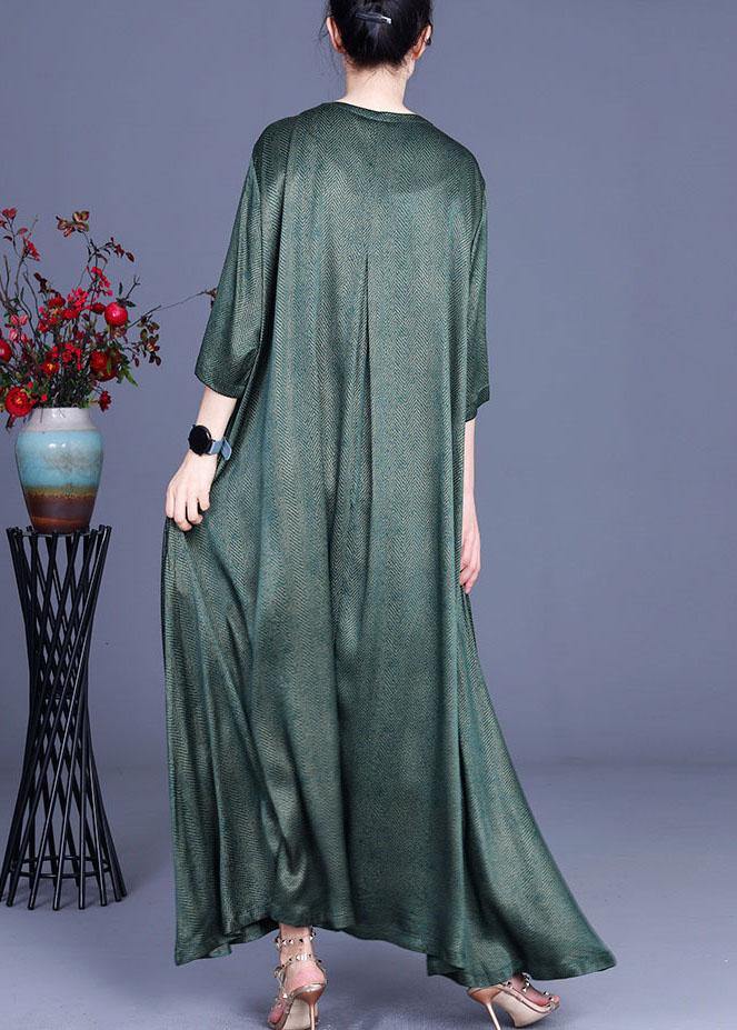 Natural Green Asymmetrical Button Summer Silk Summer Dresses