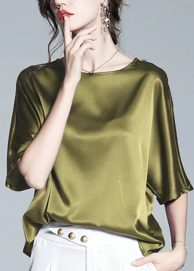Brief Green O-neck Silk T Shirt Half Sleeve