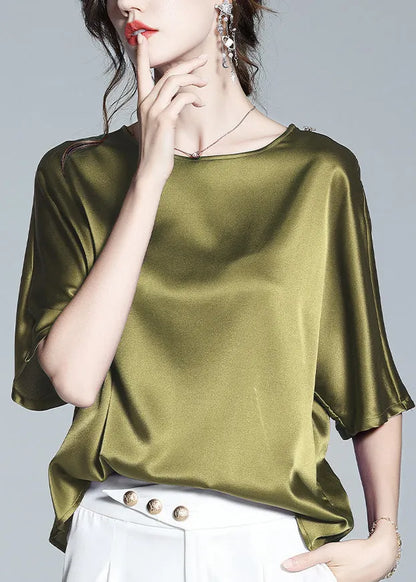 Brief Green O-neck Silk T Shirt Half Sleeve