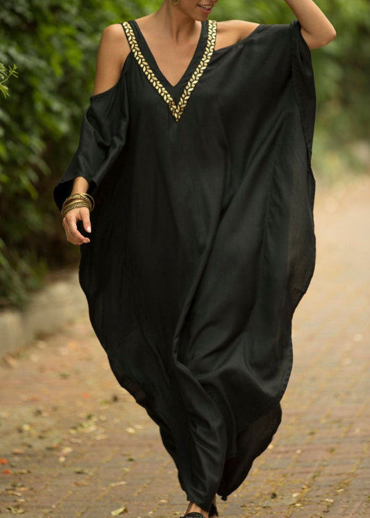Black Backless Kimono Robe Summer Maxi Dresses