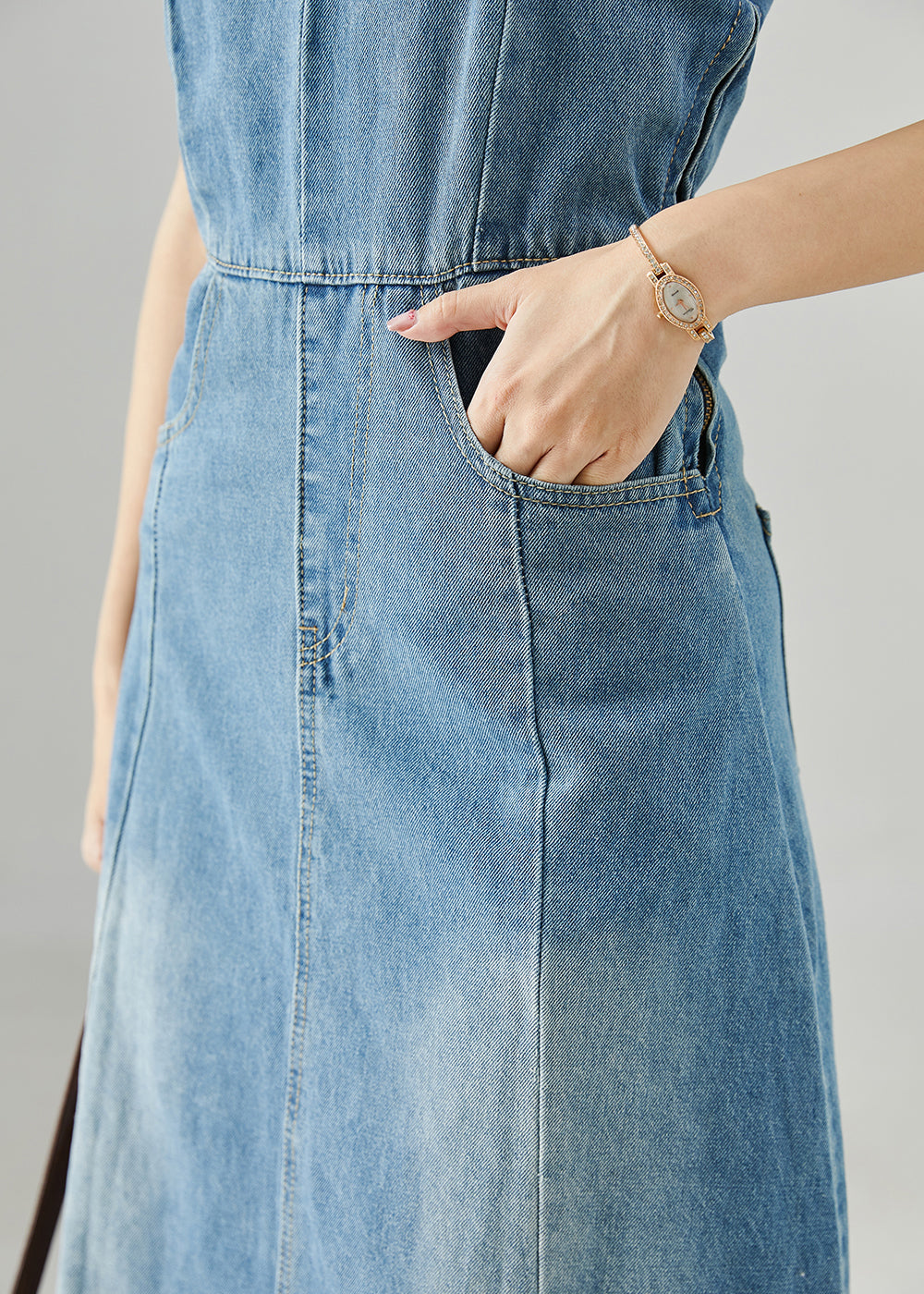 Blue Silm Fit Denim Spaghetti Strap Dress Summer