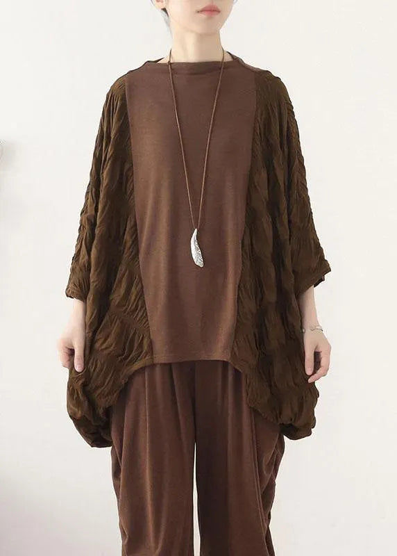 Style Chocolate Patchwork Wrinkled Top Fall