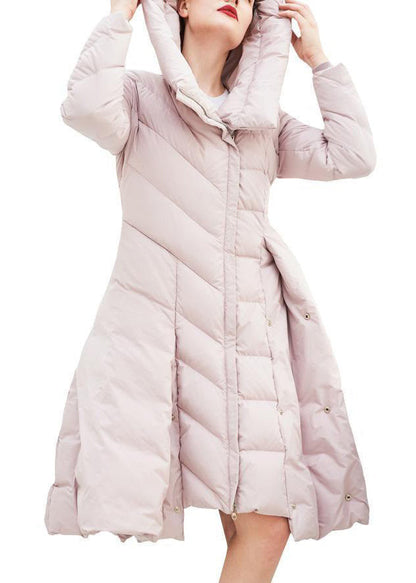 Black Hooded Asymmetrical Button Duck Down Coat Winter
