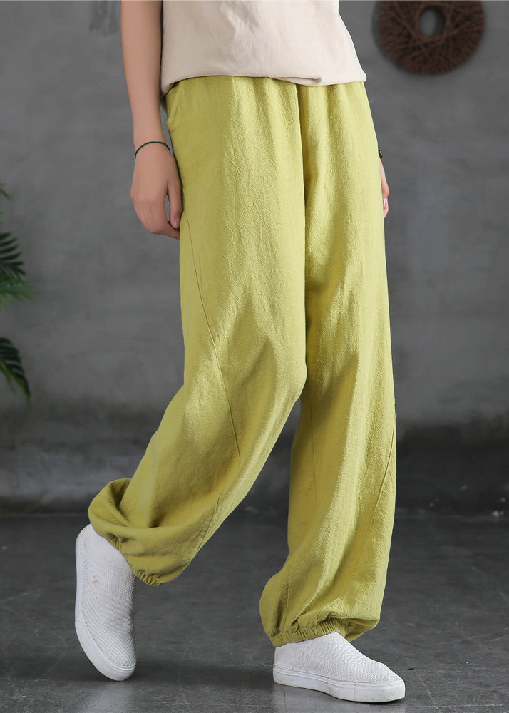 Yellow Cotton Beam Pants Elastic Waist Spring
