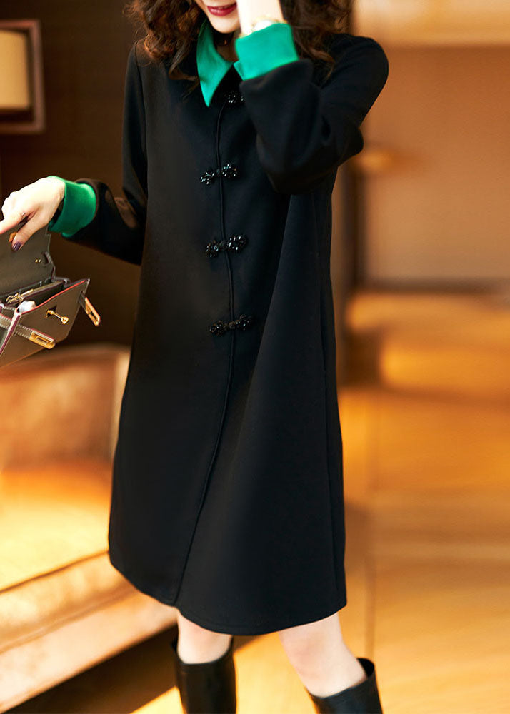 Black O-neck Button Mid Dress Fall