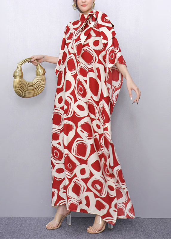 Red Peter Pan Collar Print Robe Dresses Summer