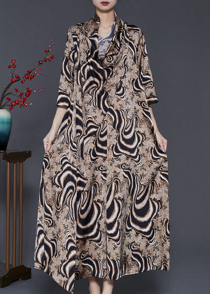 Khaki Asymmetrical Leopard Print Silk Dresses Summer