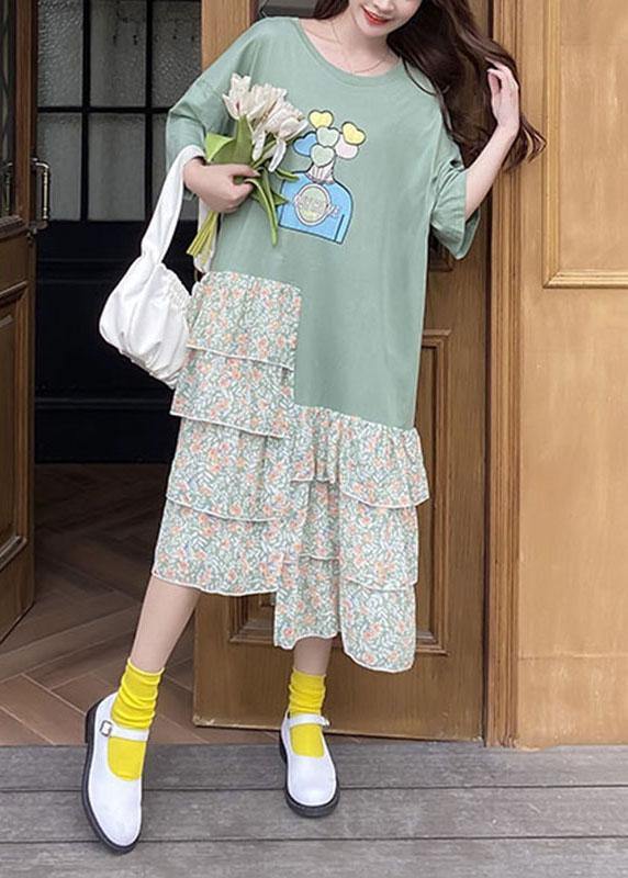 Green Asymmetric Print Ankle Dress Summer