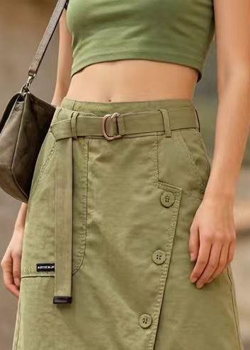Grass Green Asymmetrical Design Cotton Skirt Summer
