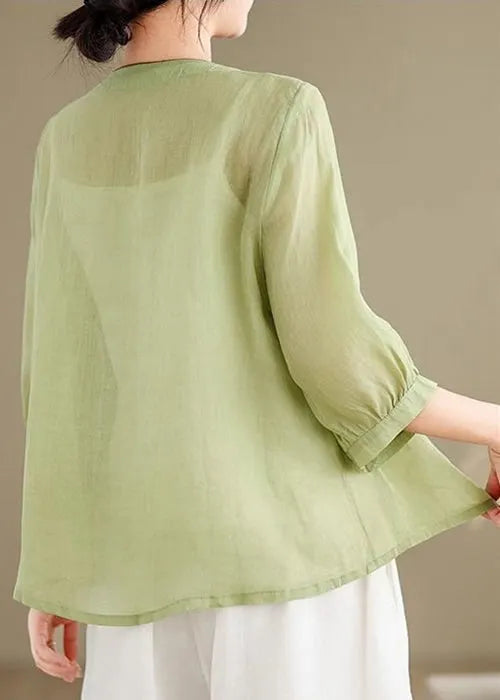 Green Button Linen Embroidered Bracelet Sleeve