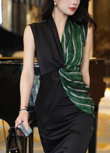Colorblock V Neck Striped Patchwork Flattering Shirt Sleeveless