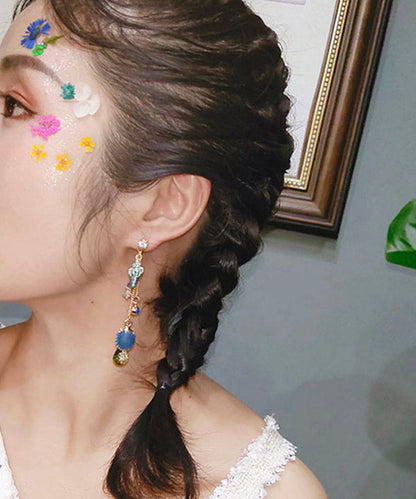 Colorblock Alloy Zircon Crystal Tassel Drop Earrings