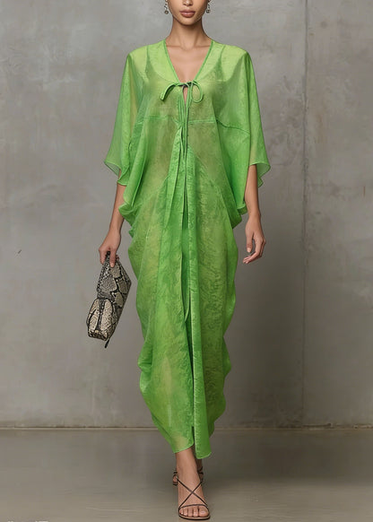 Green Lace Up Chiffon Vacation Dress Summer