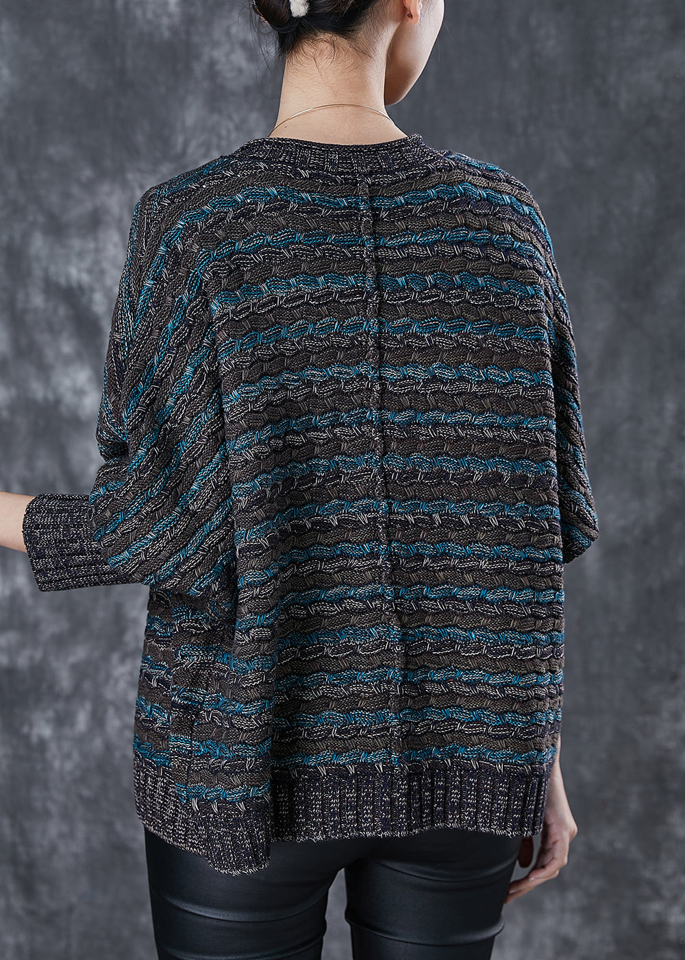 Dull Grey Oversized Striped Knit Loose Coat Spring