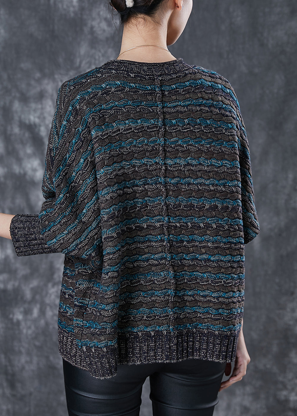 Dull Grey Oversized Striped Knit Loose Coat Spring
