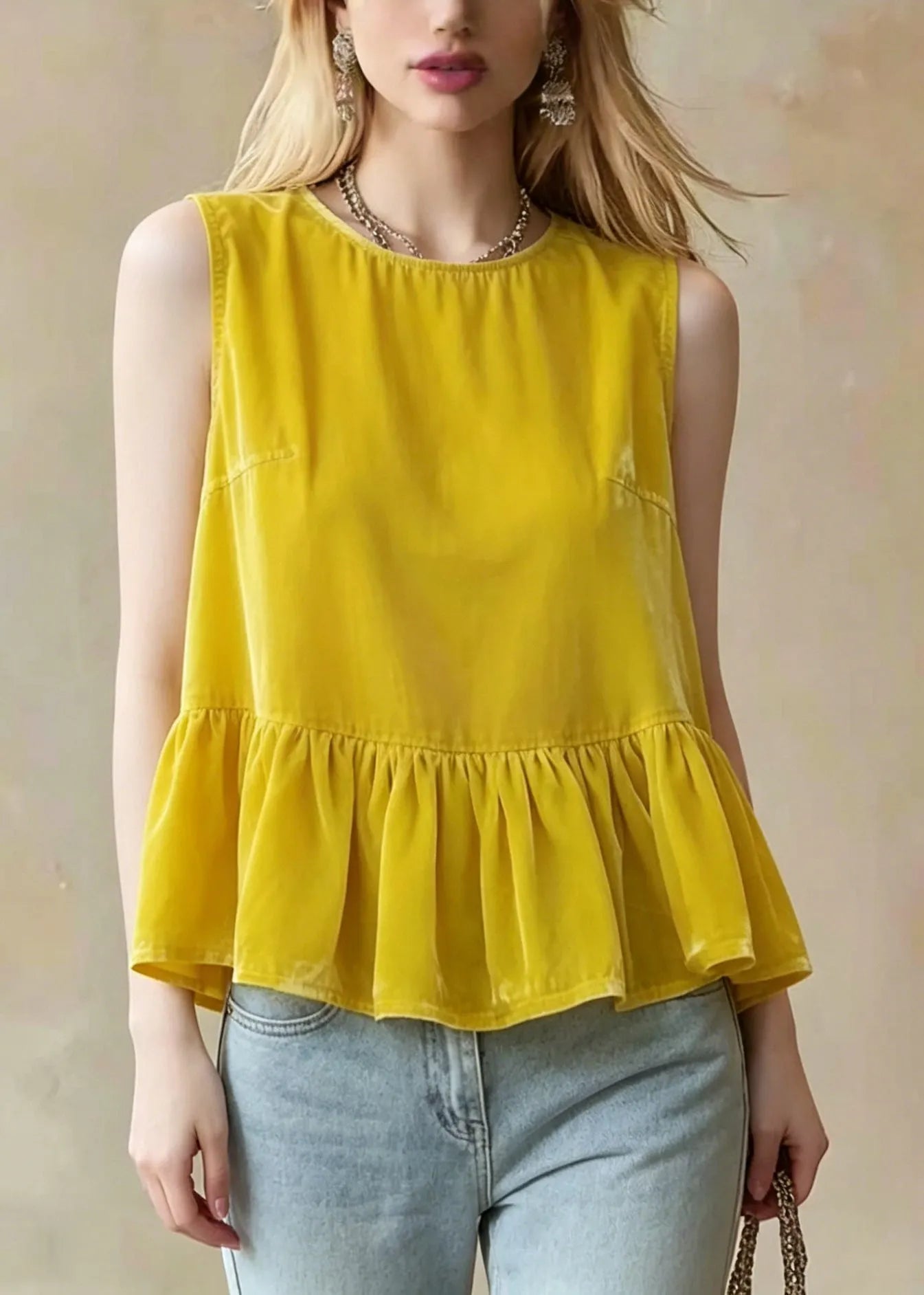 Yellow Oversized Patchwork Tanks Sleeveless