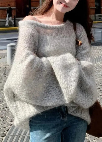 Simple Grey O-neck Cozy Knit Sweater Winter
