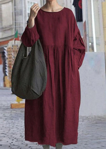 Black O Neck Wrinkled Patchwork Cotton Dress Spring