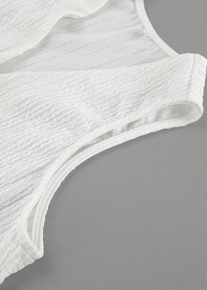 Simple White Lace Up Cotton Tops and Shorts Two Pieces Set Sleeveless
