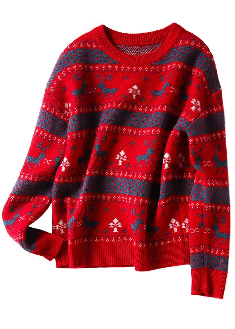 Red O-neck Brief Loose Fall Sweater