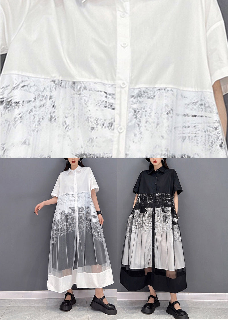 White Peter Pan Collar Patchwork Tulle Dress Short Sleeve