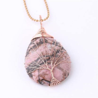 Buddha Stones Natural Quartz Crystal Tree of Life Healing Energy Necklace Pendant