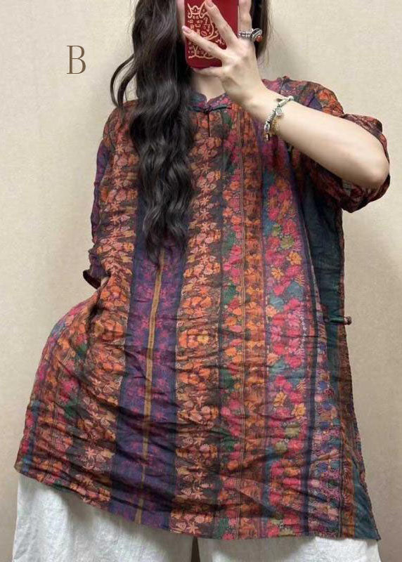 Stand Collar Oriental Button Cotton Mid Dress Summer