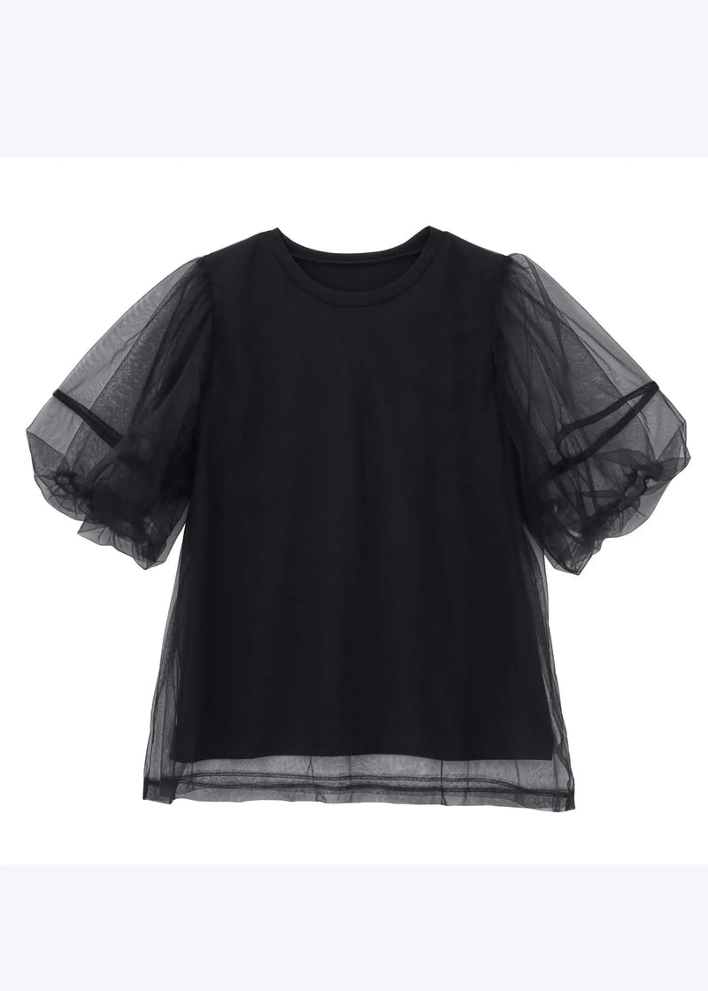 White Puff Sleeve Patchwork Tulle Tanks Summer