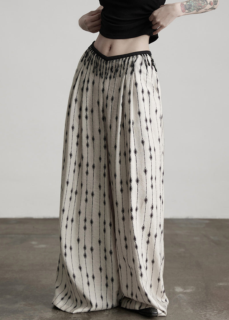 Original Design White Print Pockets Patchwork Thin Cotton Pants Summer