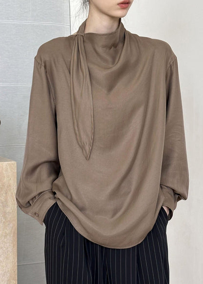 Coffee Cotton Shirt Asymmetrical Fall