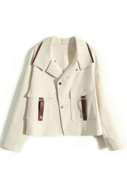 White Peter Pan Collar Patchwork Pockets Cotton Coats Fall